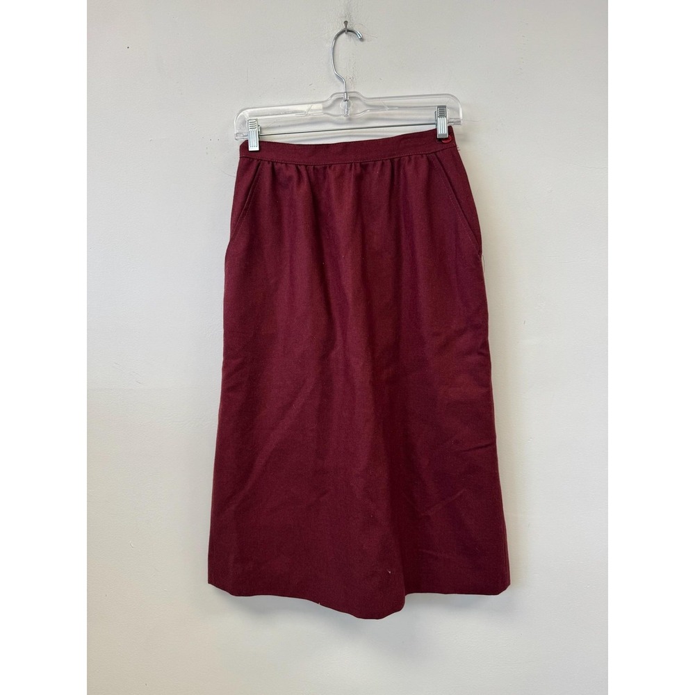 Vintage Wool Skirt Juniors 11/12 24" Red A-Line Midi High Waist Soft Lined‎ 80s